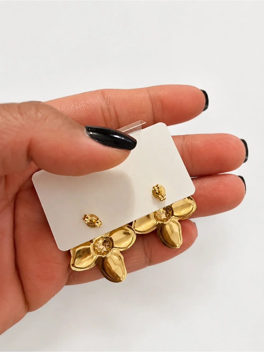 Stainless Steel Pink Petal Flower Earrings - Gold Trim